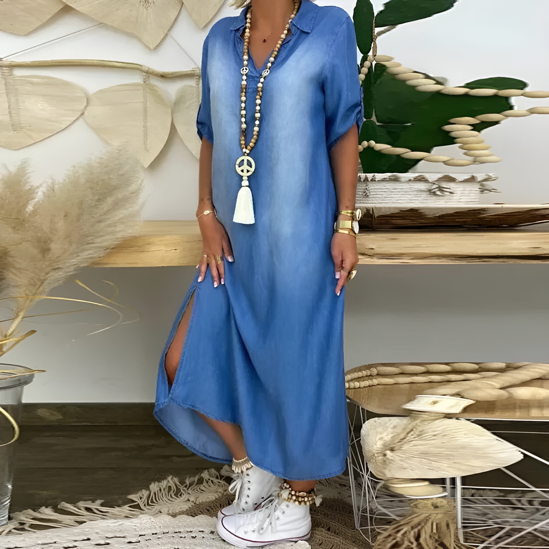 Sofia™ | Denim Dress with V-Neck